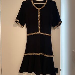 Maje black mini dress with tweed details